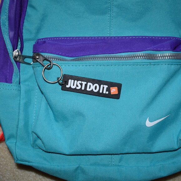 90's Vibe Nike Kids Backpack Purple Turquoise and Neon Orange/Pink Colorblock - Picture 2 of 6